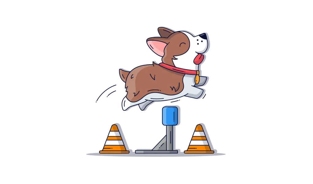 illustration with a dog jumping across the road