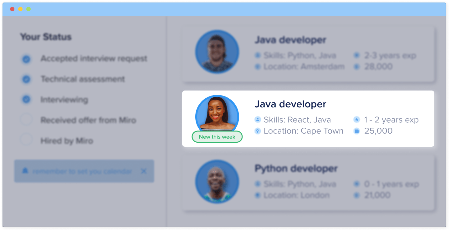 picture with three java developer vacancies and one highlighted