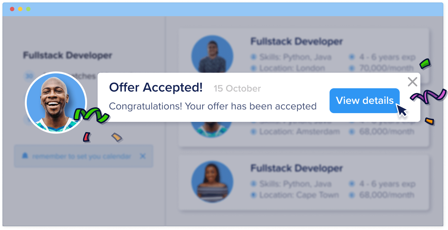 picture with a message about the successful acceptance of the offer