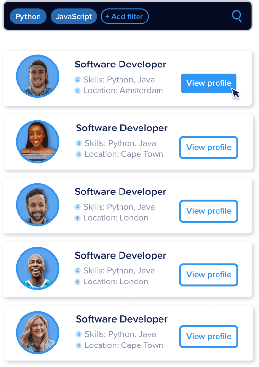 illustration with a list of people of the profession of a developer